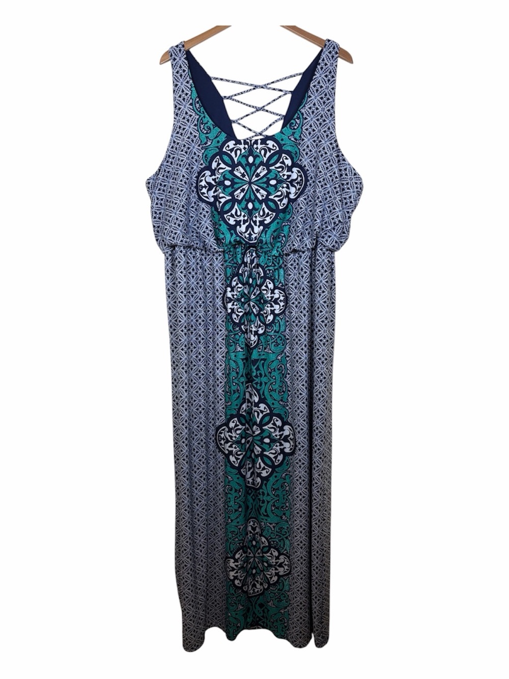 Maurices Size 3 Plus (22W 24W) Navy Teal Medallion Maxi Dress